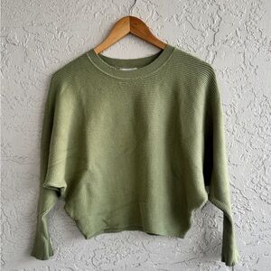 Carmen Marc Valvo Light Olive Ribbed Crewneck Sweater